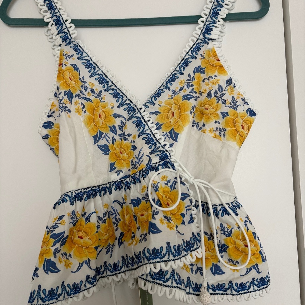 Floral Wrap Top with Yellow and Blue Accents